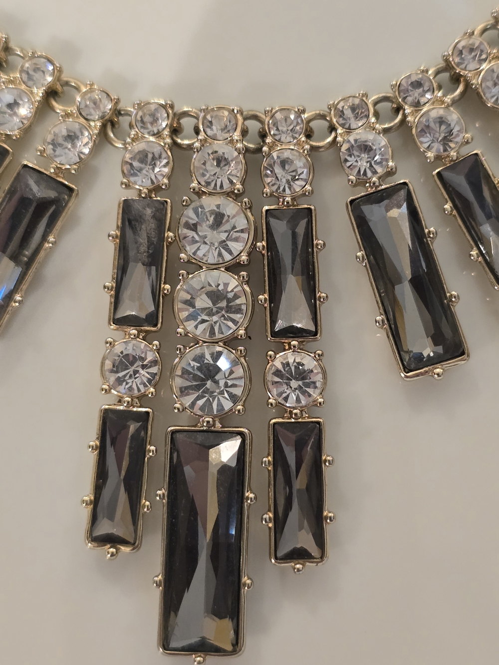 Gold-Tone Statement Necklace with Smoky and Clear Crystals - Picture 3 of 5